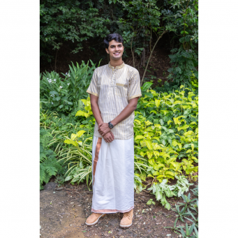 Kerala Striped Kasavu Cotton Half Sleeve Short Kurta
