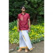 Super Soft Giza Cotton Side Floral Print Half Sleeve Maroon Shirt