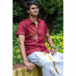 Super Soft Giza Cotton Side Floral Print Half Sleeve Maroon Shirt