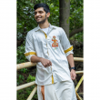 Super Soft Giza Cotton Red Kathakali Full Sleeve With Zari Off White Shirt