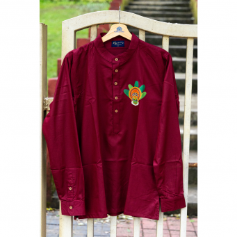 Super Soft Giza Cotton Leaf Kathakali Loop Sleeve Short Maroon Kurta