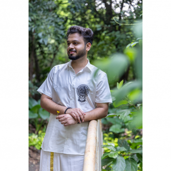 Super Soft Giza Cotton Elegant Kathakali Half Sleeve Off White Shirt