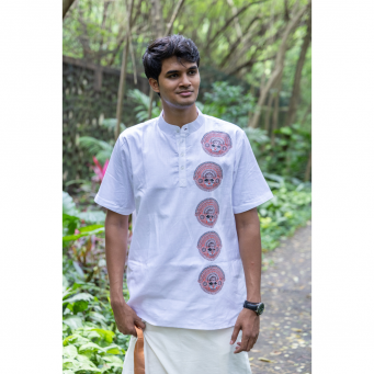 Soft Cotton Linen Blend Multiple Face Theyyam Half Sleeve Short Kurta