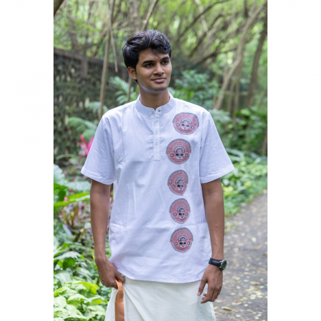 Soft Cotton Linen Blend Multiple Face Theyyam Half Sleeve Short Kurta