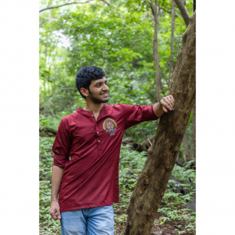 Super Soft Giza Cotton Padayani Loop Sleeve Short Maroon Kurta