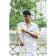 Super Soft Giza Cotton Colorful Boat Full Sleeve With Zari Off White Shirt