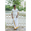 Super Soft Giza Cotton Colorful Boat Full Sleeve With Zari Off White Shirt
