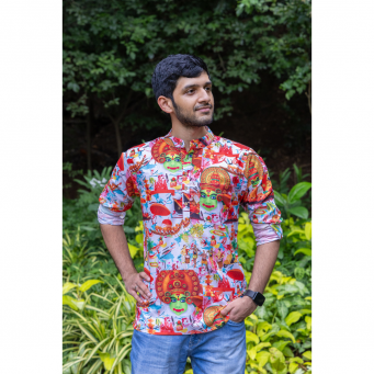 Kerala Kuthampally Cotton Multifaceted Light Kerala Art Loop Sleeve Short Kurta