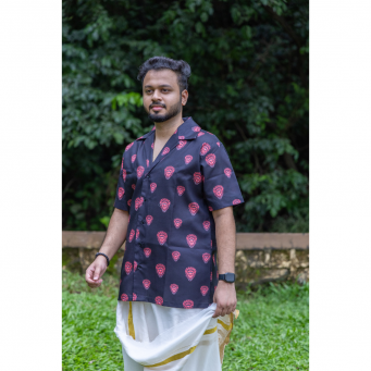 Kerala Kuthampally Cotton Theyyam Notch Collar Half Sleeve Shirt
