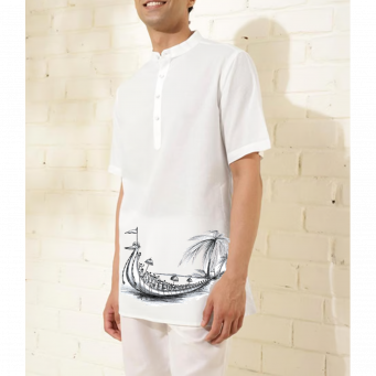 Soft Cotton Linen Blend Elegant Boat Half Sleeve Short Kurta