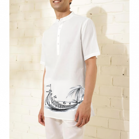 Soft Cotton Linen Blend Elegant Boat Half Sleeve Short Kurta