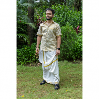 Kerala Striped Kasavu Cotton Half Sleeve Shirt
