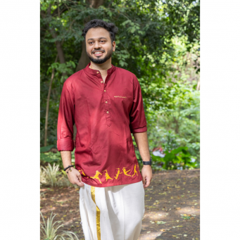Super Soft Giza Cotton Kalaripayattu Loop Sleeve Short Maroon Kurta