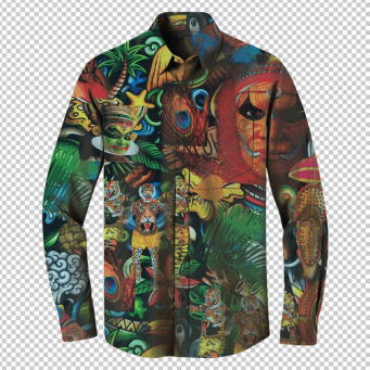 Kerala Kuthampally Cotton Multifaceted Dark Kerala Art Classic Collar Full Sleeve Shirt