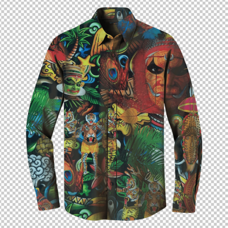 Kerala Kuthampally Cotton Multifaceted Dark Kerala Art Classic Collar Full Sleeve Shirt