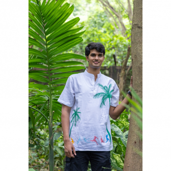 Soft Cotton Linen Blend Kerala Kalaripayattu Half Sleeve Short Kurta