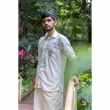 Super Soft Giza Cotton Embroidered Floral Brown Motif Full Sleeve With Zari Off White Shirt