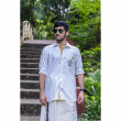 Super Soft Giza Cotton Embroidered Floral Brown Motif Full Sleeve With Zari Off White Shirt