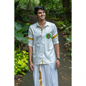 Super Soft Giza Cotton Padayani Full Sleeve with Zari Off White Shirt