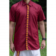 Super Soft Giza Cotton Embroidered Multi Floral Placket Half Sleeve Maroon Shirt