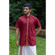 Super Soft Giza Cotton Embroidered Multi Floral Placket Half Sleeve Maroon Shirt
