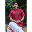 Super Soft Giza Cotton Embroidered Multi Floral Placket Half Sleeve Maroon Shirt