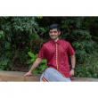 Super Soft Giza Cotton Embroidered Multi Floral Placket Half Sleeve Maroon Shirt